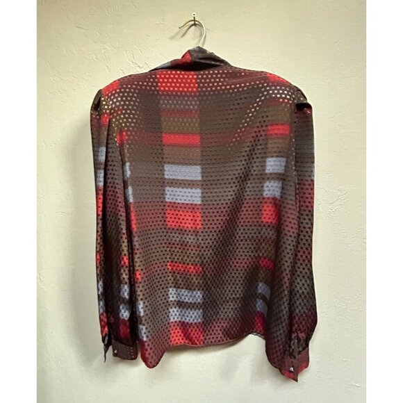 Vintage 80s Linea V Womens Size 10 Secretary Blouse Long Sleeve Jacquard Brown - Picture 2 of 8